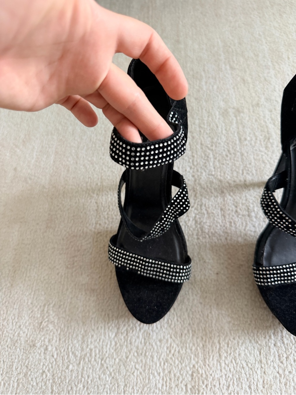 Black Velvet Rhinestone Heels - Picture 3 of 16